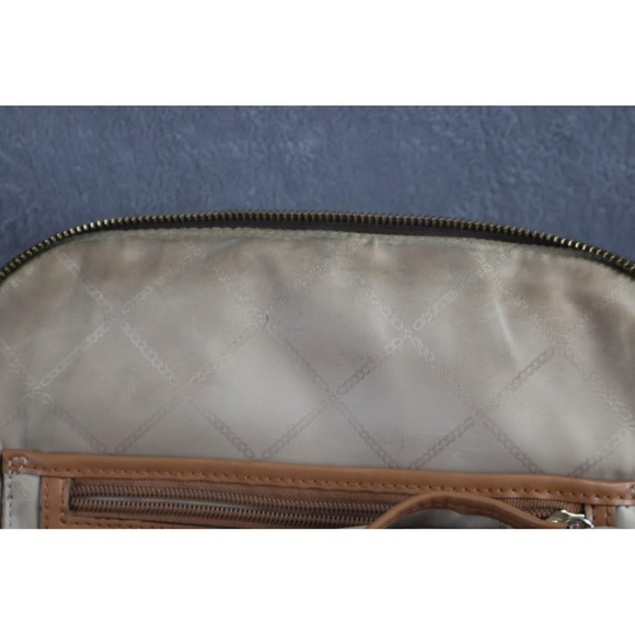 Michael Kors Backpack Womens Medium Brown MK Logo Monogram Leather Trim Zip - Picture 7 of 8